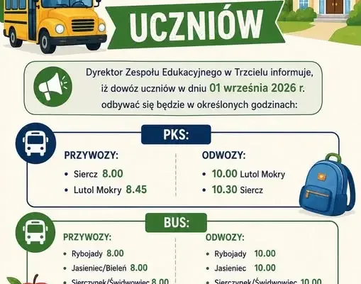 Dowozy uczniów w Trzcielu na 1 września 2026 – harmonogram