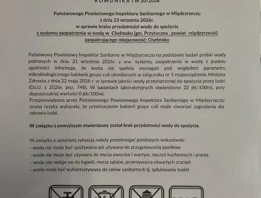 Bakterie grupy coli w wodociągu Chełmsko – mieszkańcy mają wodę zastępczą