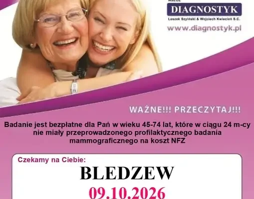 Bezpłatna mammografia w Bledzewie – 9 października 2026