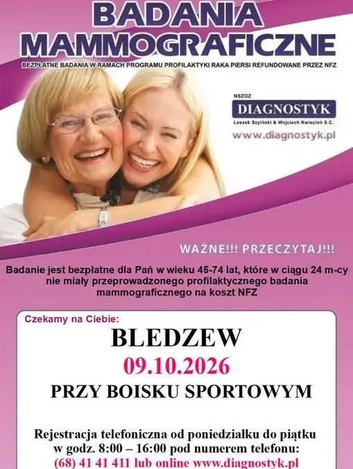 Bezpłatna mammografia w Bledzewie – 9 października 2026