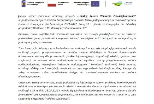 Trzciel stawia na przedsiębiorczość. Projekt z unijnym wsparciem wchodzi w kluczową fazę