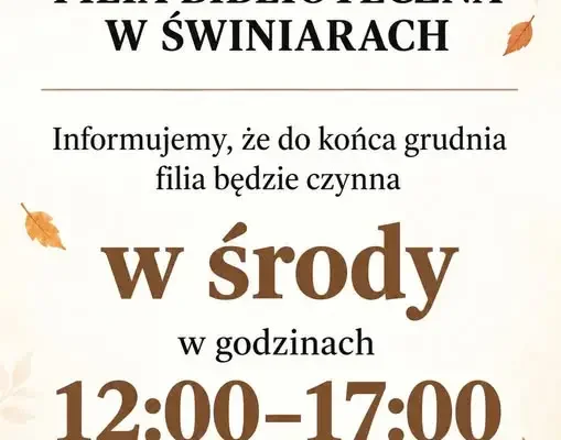 Filia biblioteczna w Świniarach zmienia godziny otwarcia