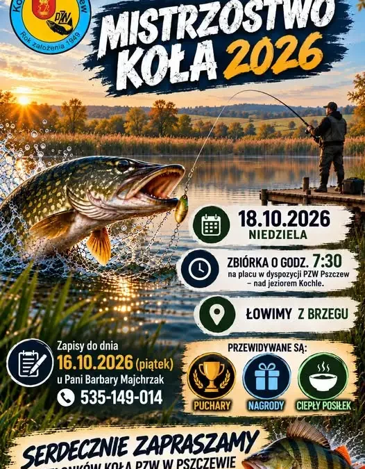 Spinningowe Mistrzostwa Koła PZW Pszczew 2026 – zawody już 18 października