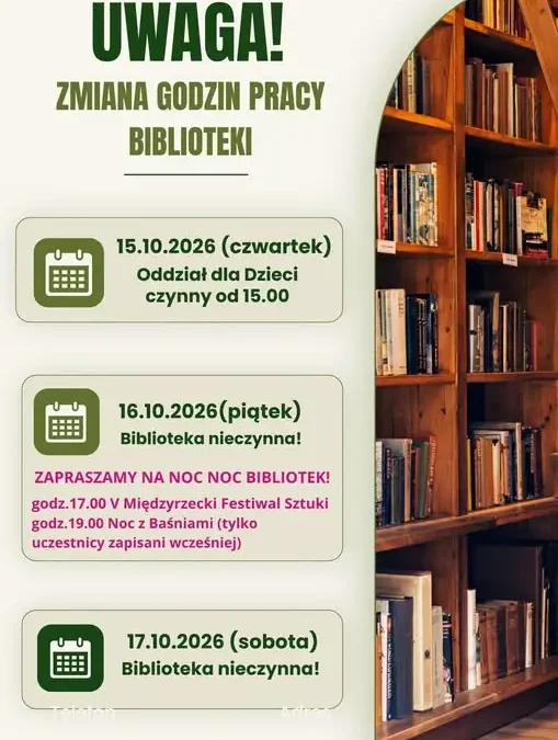 Zmiana godzin pracy biblioteki w Międzyrzeczu – sprawdź, kiedy będzie nieczynna