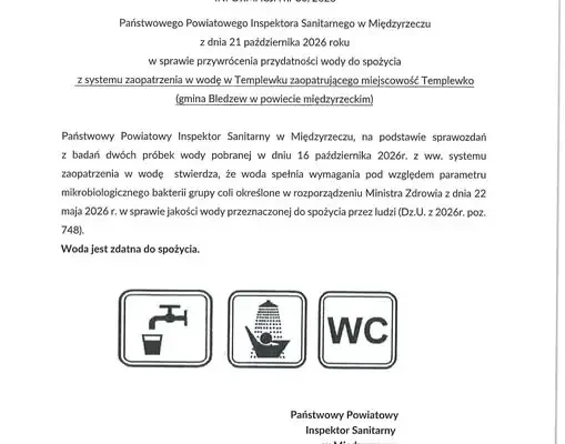 Templewko: woda z wodociągu znów zdatna do picia po badaniach sanepidu